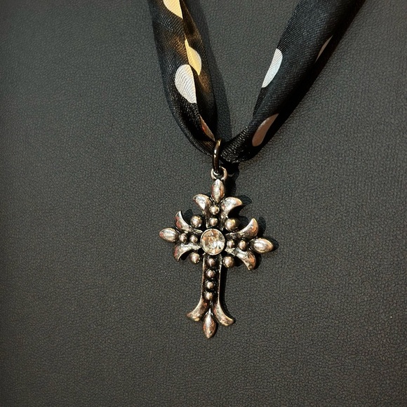 Handmade Scarf Tie Polka Dot Necklace - Picture 2 of 3